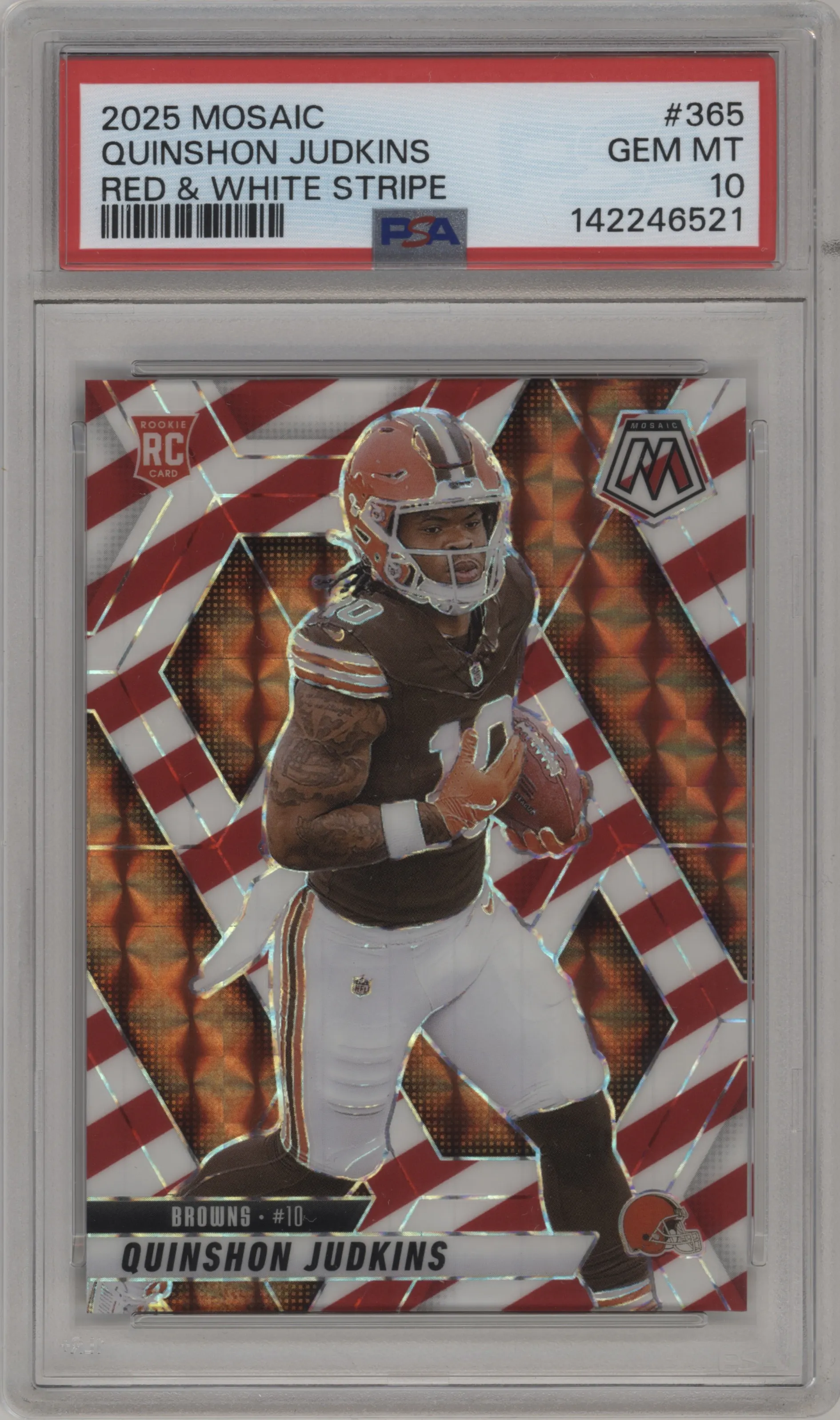 2025 Panini Mosaic Quinshon Judkins Red and White Stripe #365 PSA 10