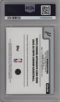 Victor Wembanyama from the 2025-26 Topps Chrome set featuring a Orange Refractor parallel graded by PSA and given an overall grade of 10.