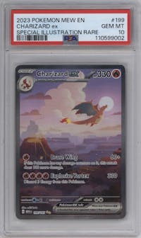 Charizard ex from the 2023 Pokemon SV set graded by PSA and given an overall grade of 10.