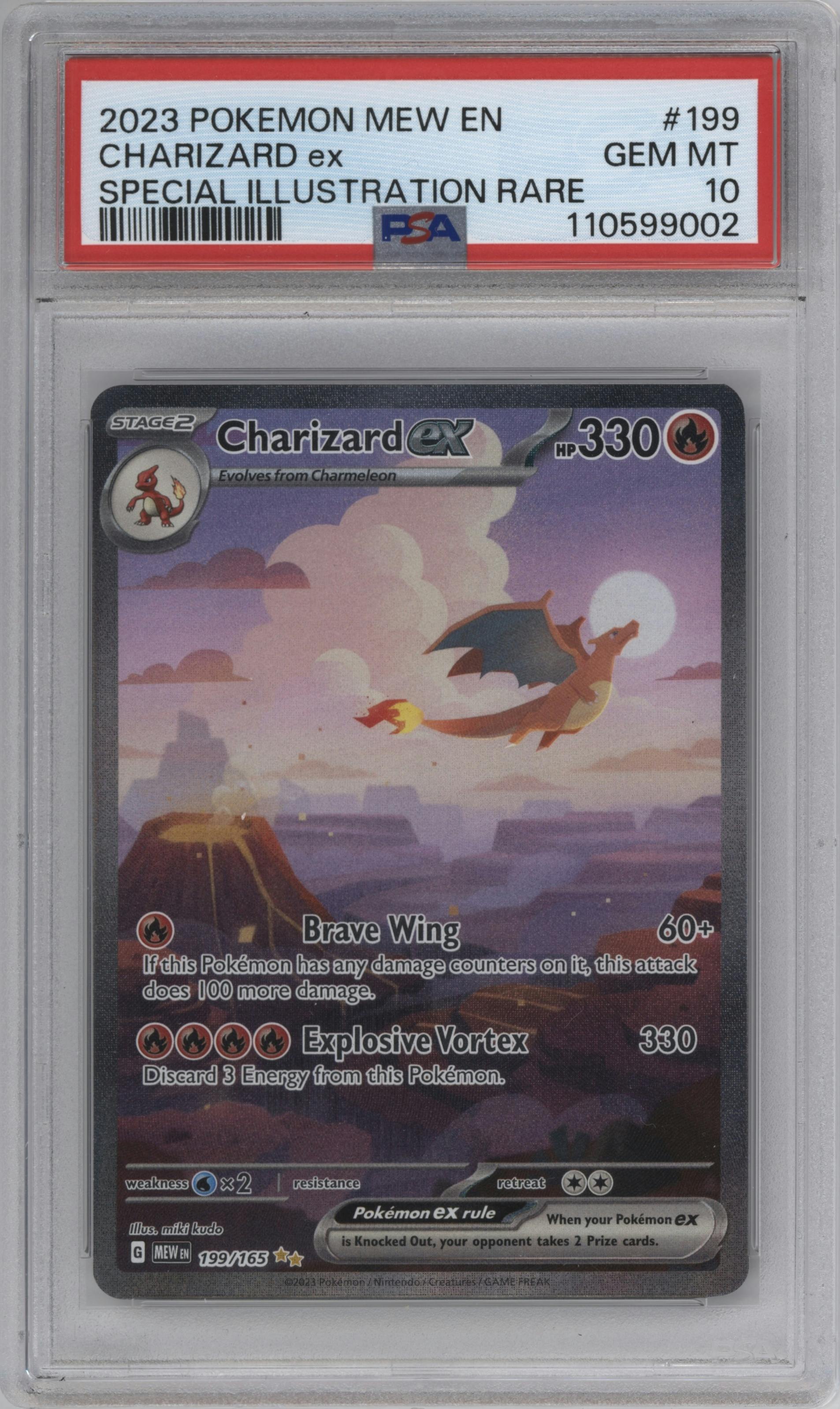 Charizard ex from the 2023 Pokemon SV set graded by PSA and given an overall grade of 10.