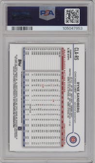 Ryne Sandberg from the 2024 Topps Chrome set featuring a Black Refractor parallel graded by PSA and given an overall grade of 10.