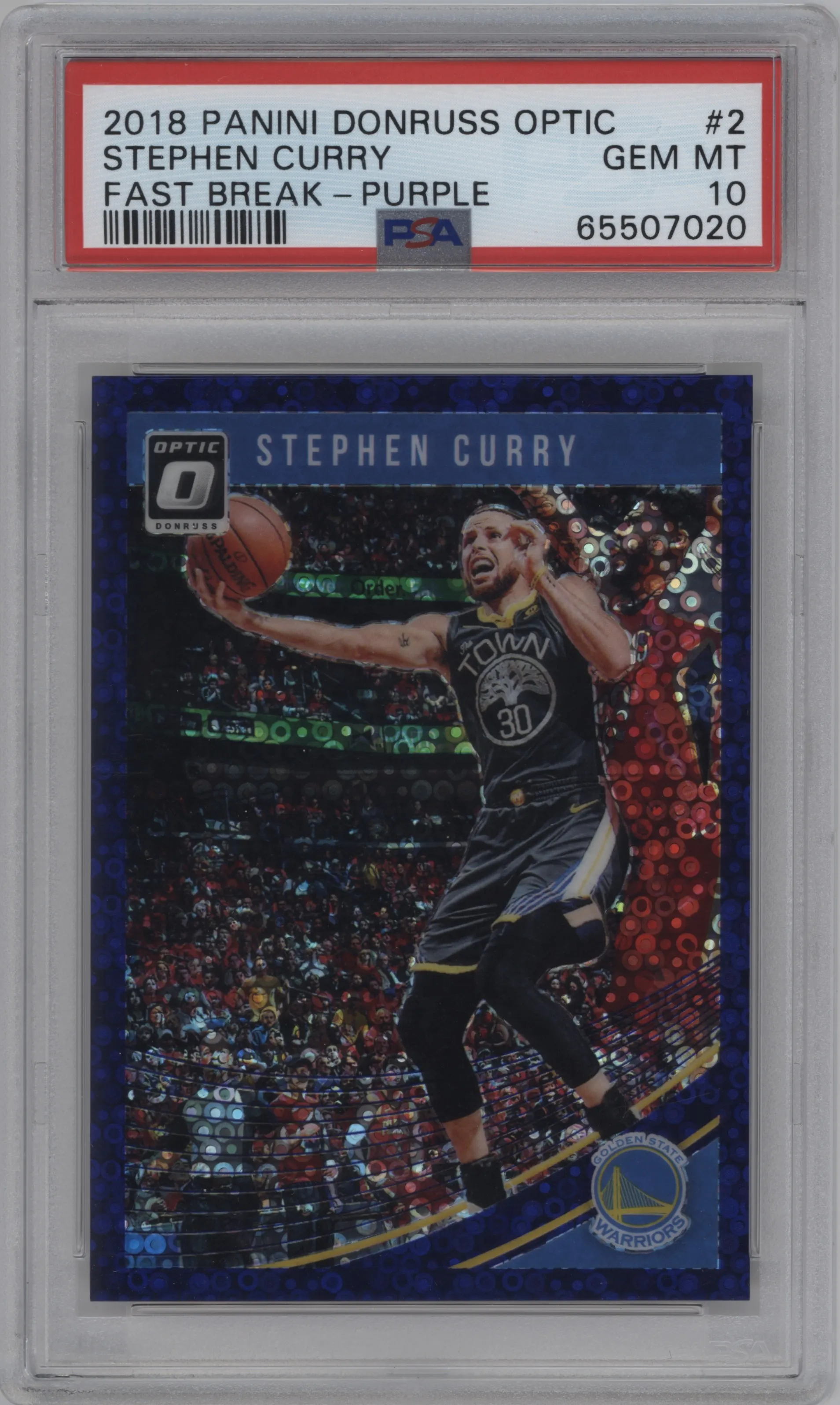 2018 Panini Donruss Optic Stephen Curry Fast Break Purple #2 PSA 10