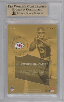 Patrick Mahomes II from the 2017 Panini Absolute set featuring a Red parallel graded by Beckett and given an overall grade of 9.5.
