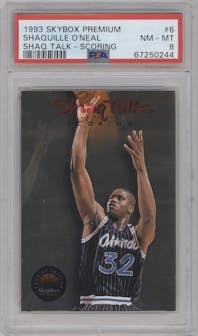 Shaquille O'Neal from the 1993-94 SkyBox Premium set graded by PSA and given an overall grade of 8.