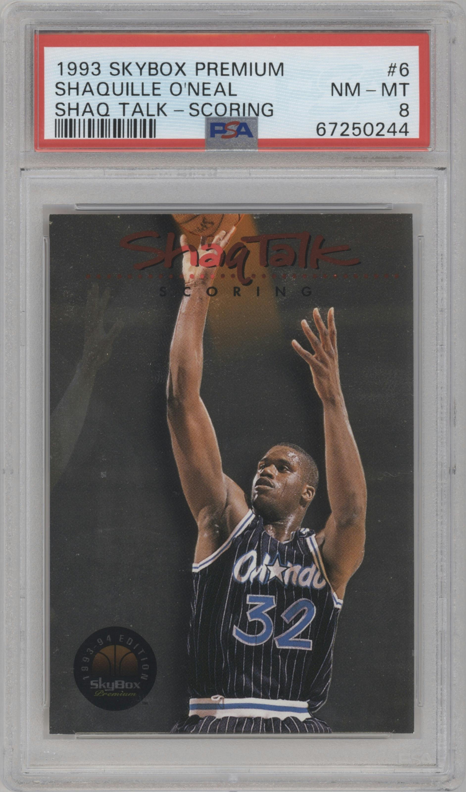 Shaquille O'Neal from the 1993-94 SkyBox Premium set graded by PSA and given an overall grade of 8.