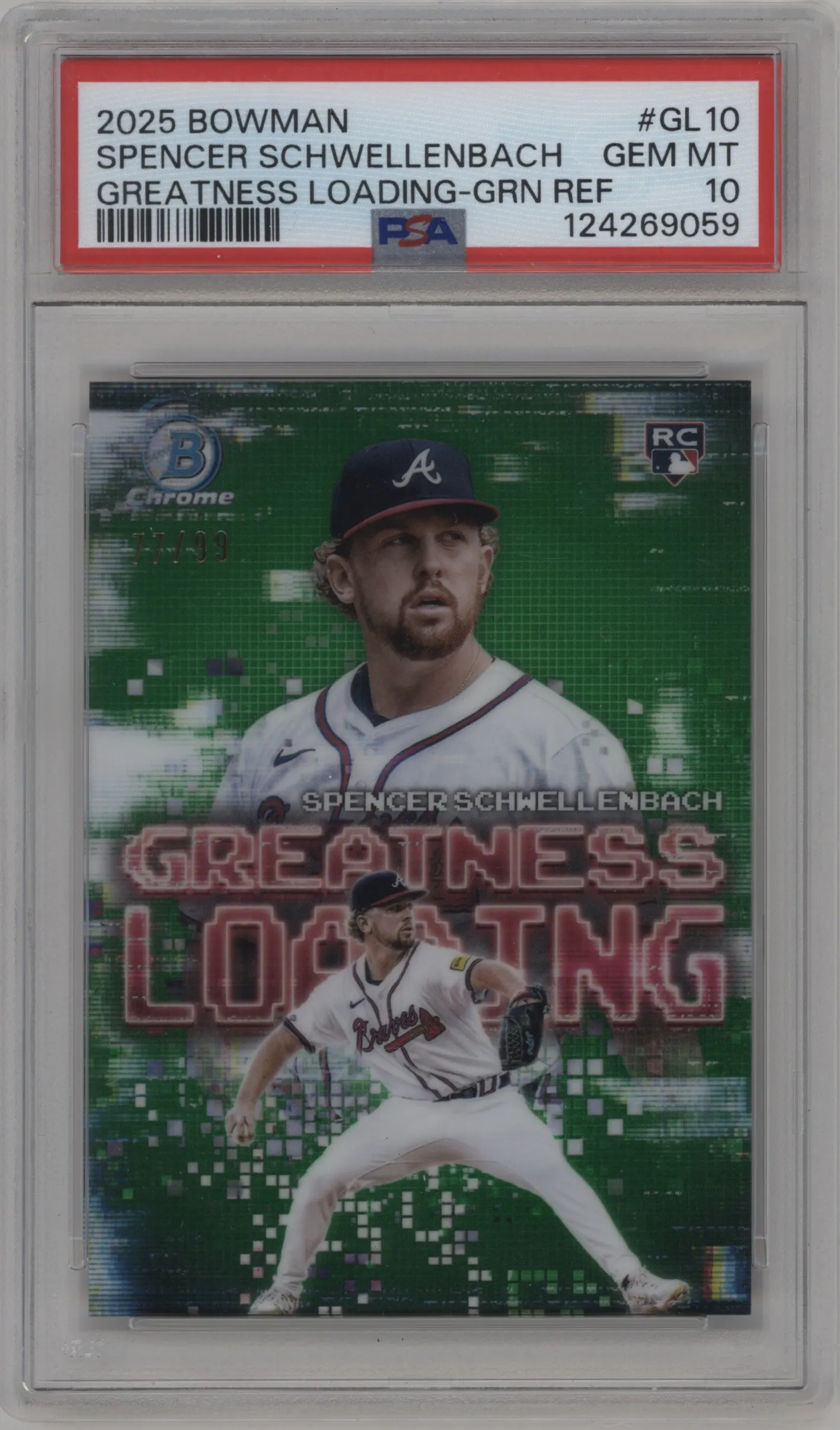 2025 Bowman Greatness Loading Spencer Schwellenbach Green Refractor PSA 10