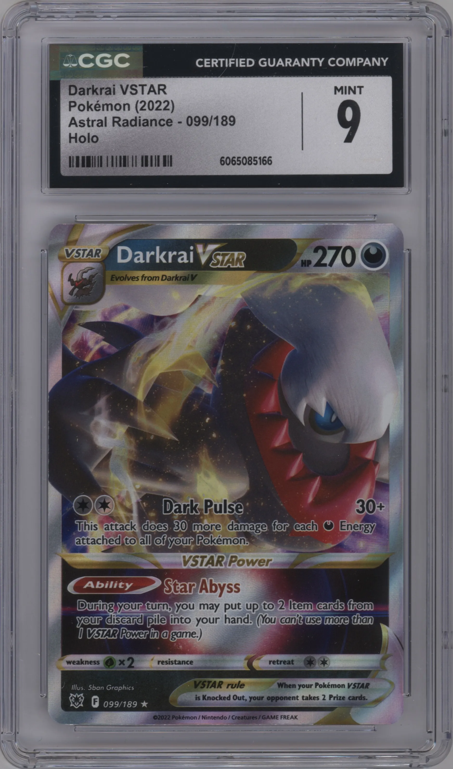 2022 Pokemon SWSH Astral Radiance Darkrai Vstar #099 CGC 9