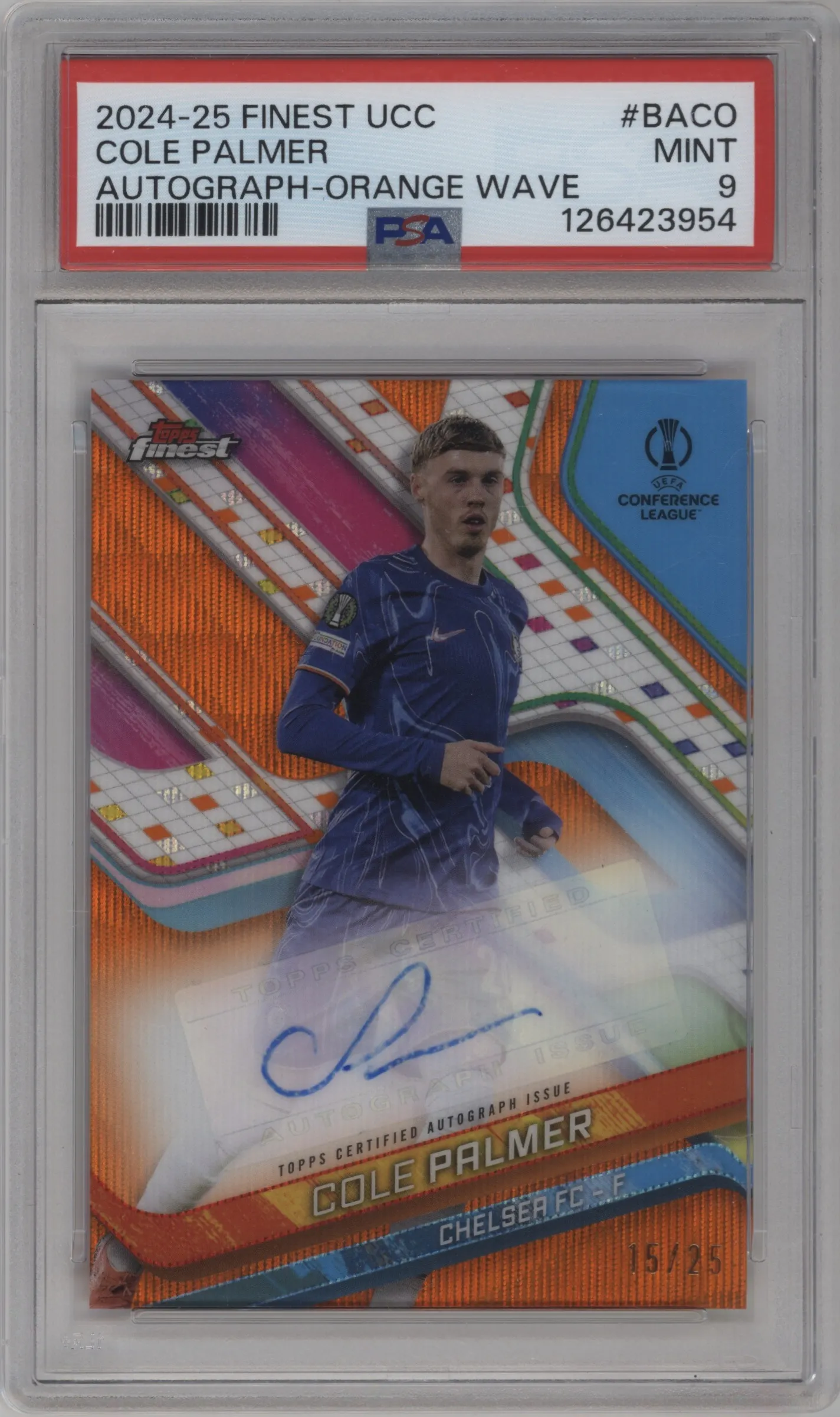 2024 Finest UEFA Club Competitions Auto Cole Palmer Orange Wave Refractor #BA-CO PSA 9