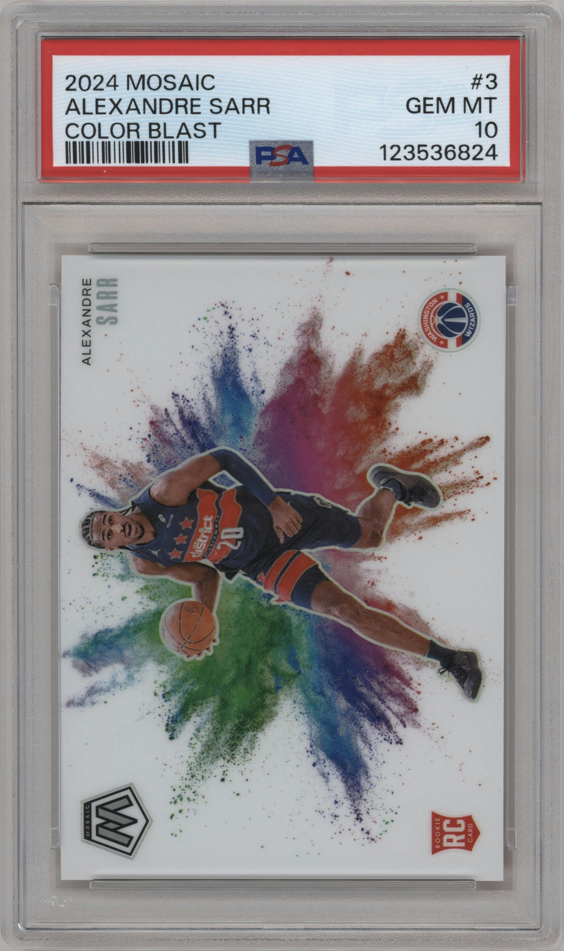 Alexandre Sarr  from the 2024-25 Panini Mosaic set graded by PSA and given an overall grade of 10.
