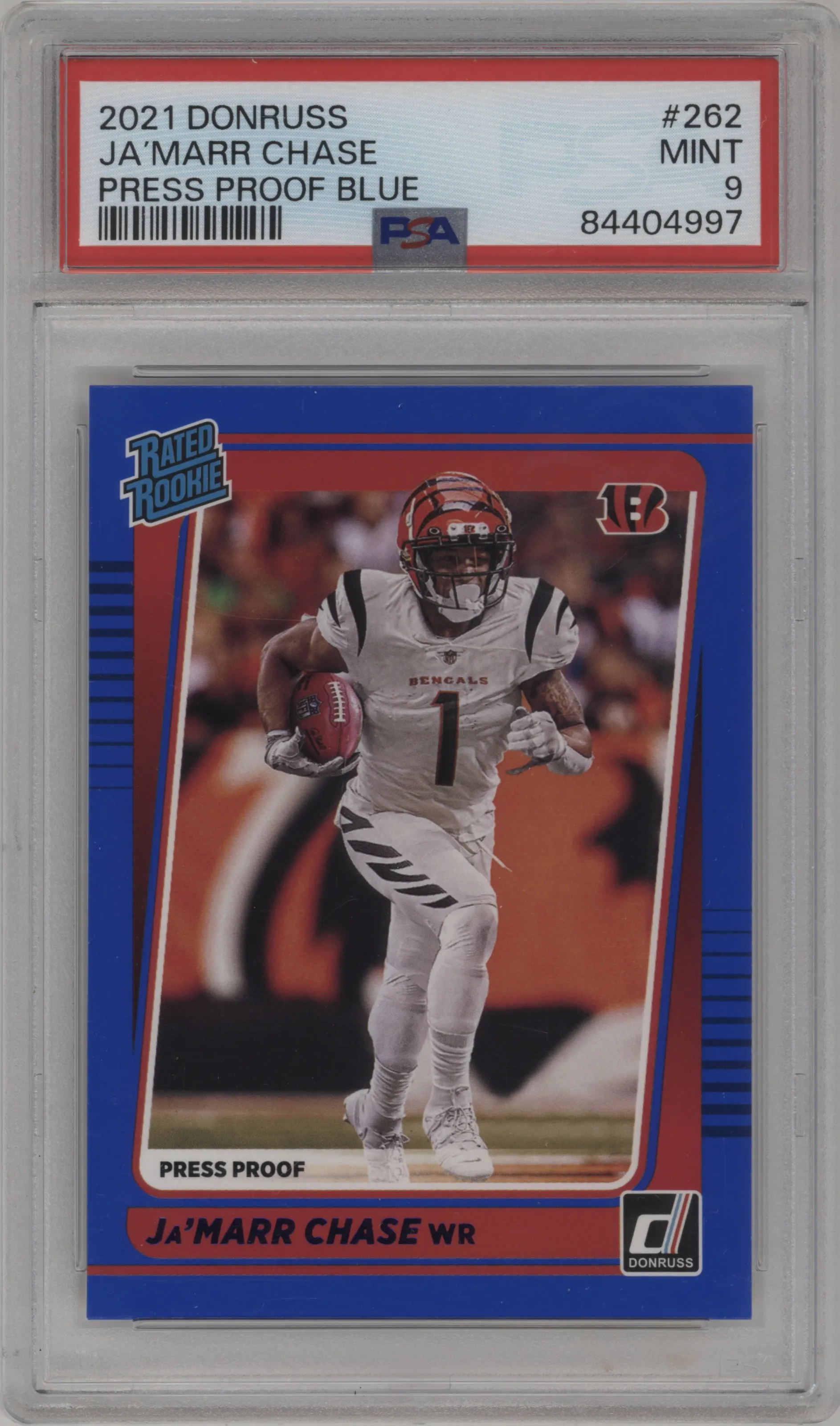 2021 Panini Donruss Rated Rookie Ja'Marr Chase Press Proof Blue #262 PSA 9