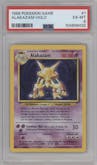 Alakazam from the 1999 Pokemon set graded by PSA and given an overall grade of 6.