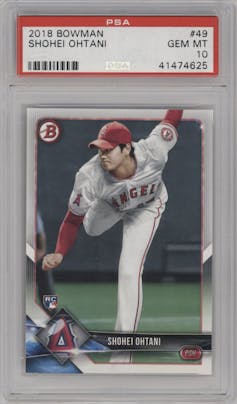 Shohei Ohtani from the 2018 Bowman set graded by PSA and given an overall grade of 10.