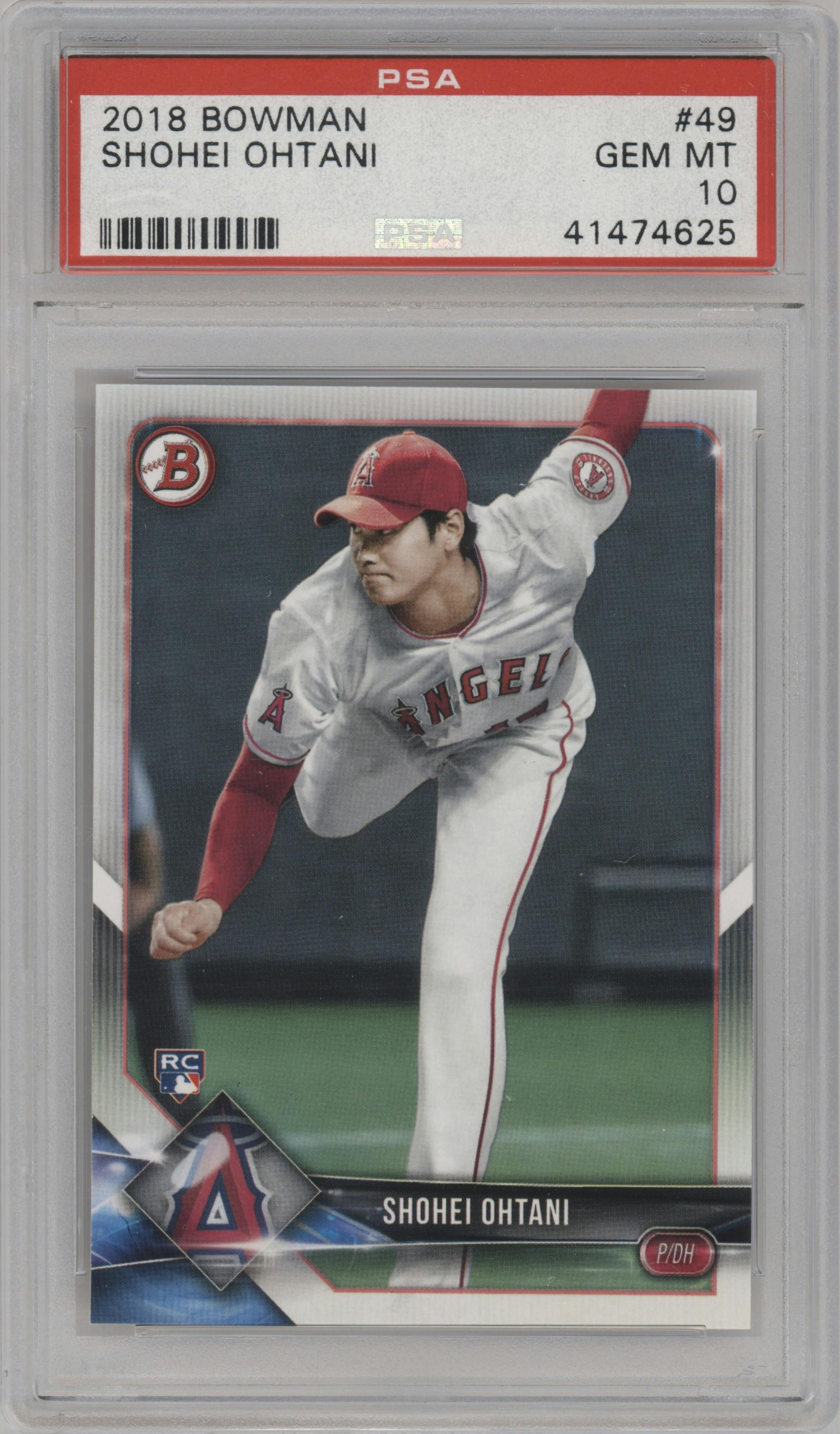 Shohei Ohtani from the 2018 Bowman set graded by PSA and given an overall grade of 10.