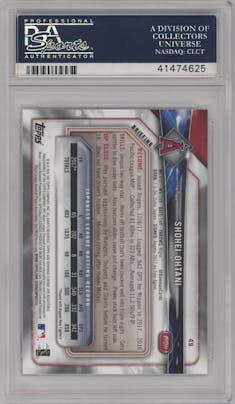 Shohei Ohtani from the 2018 Bowman set graded by PSA and given an overall grade of 10.