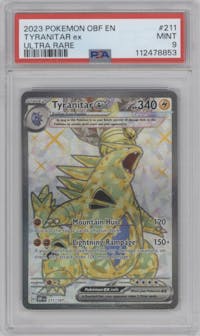 Tyranitar EX from the 2023 Pokemon SV set graded by PSA and given an overall grade of 9.