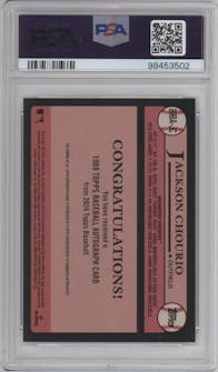Jackson Chourio from the 2024 Topps  set graded by PSA and given an overall grade of 9.