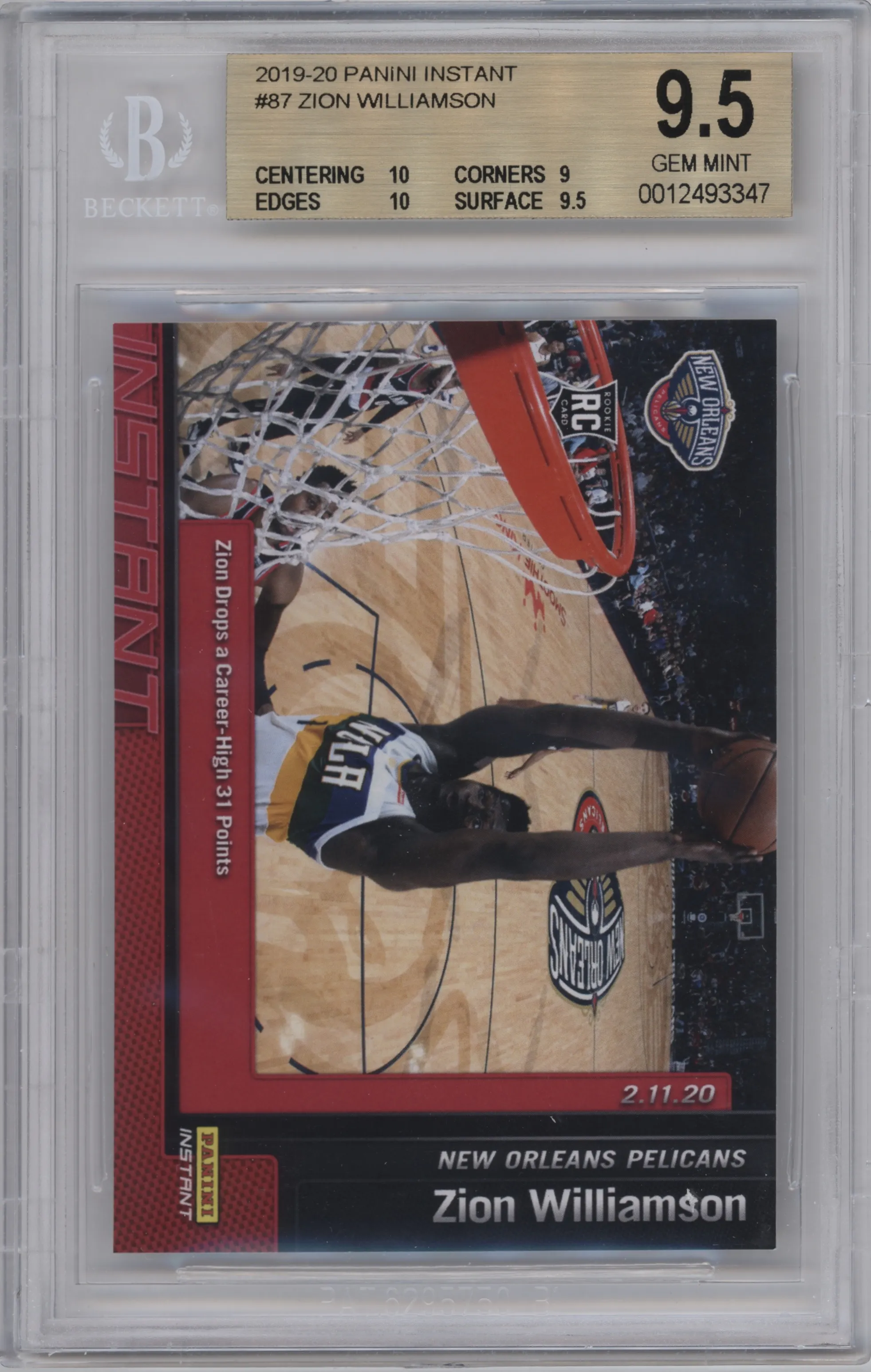 2019 Panini Instant Zion Williamson BGS 9.5