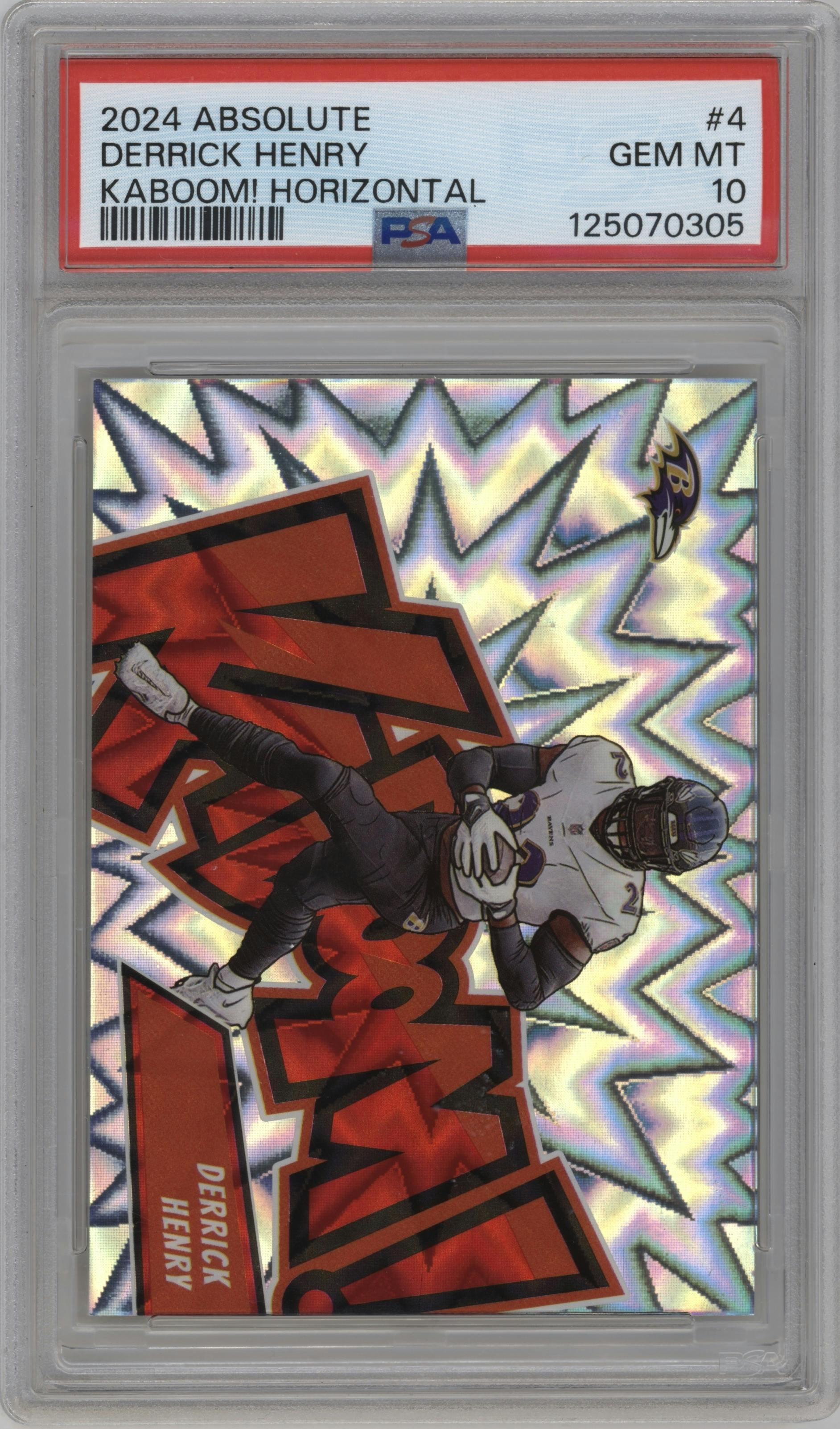 Derrick Henry from the 2024 Panini Absolute set graded by PSA and given an overall grade of 10.