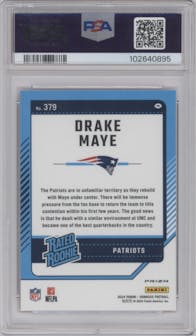 Drake Maye from the 2024 Donruss set featuring a Pink parallel graded by PSA and given an overall grade of 10.