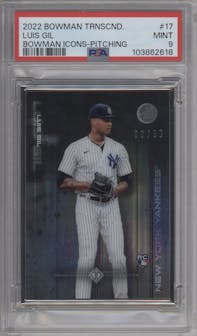 Luis Gil from the 2022 Bowman Transcendent Collection set featuring a Variation parallel graded by PSA and given an overall grade of 9.