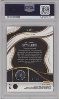 Anthony Edwards from the 2023-24 Panini Select  set featuring a Disco  Light Blue parallel graded by PSA and given an overall grade of 10.