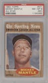 Mickey Mantle from the 1962 Topps set graded by PSA and given an overall grade of 8.