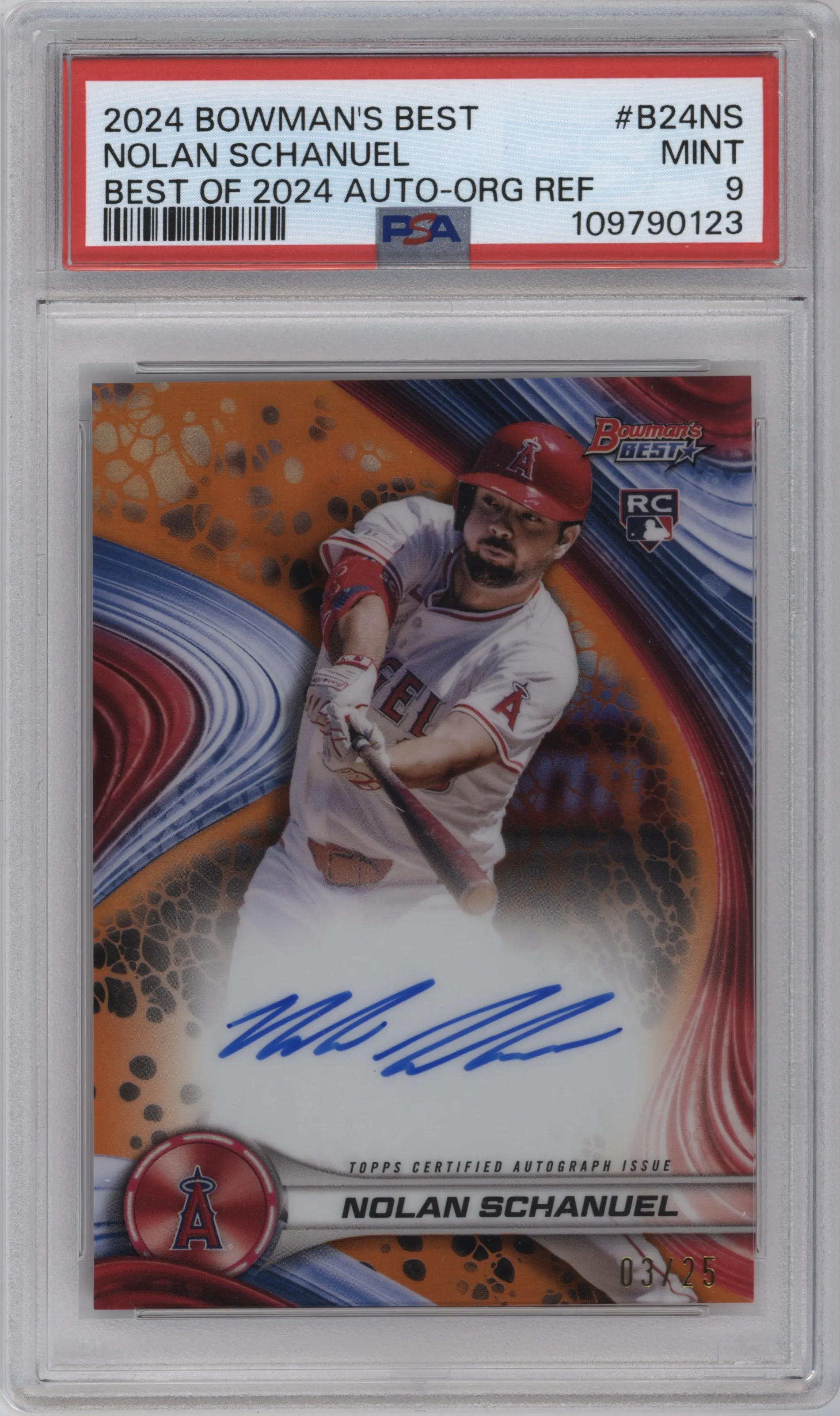 2024 Bowman's Best Best of 24 Auto Nolan Schanuel Orange Refractor #B24-NS PSA 9