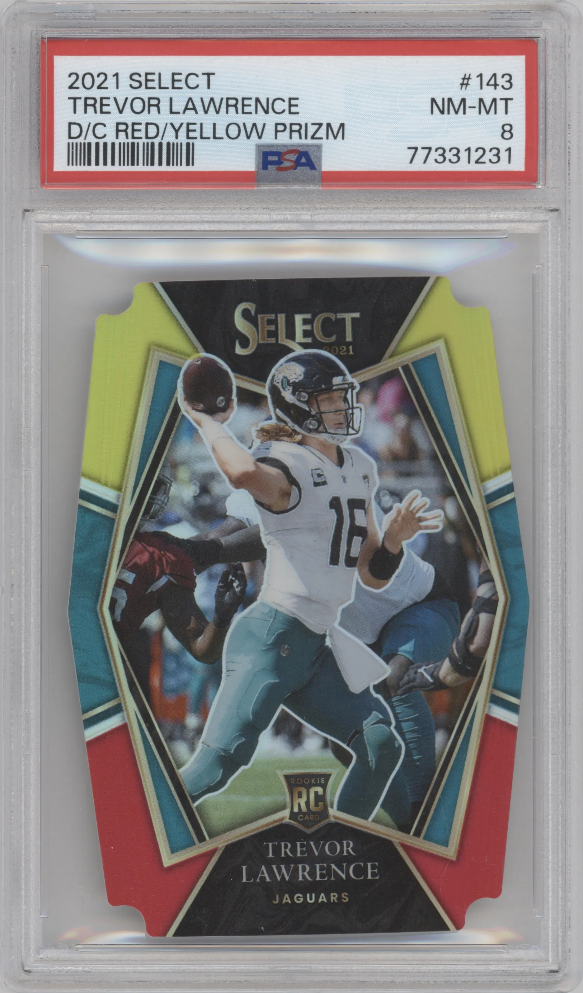 2021 Panini Select Pre.Lvl. Trevor Lawrence Die-Cut Red/Yellow PSA 8