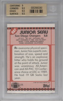 Junior Seau from the 1990 Topps Traded set graded by Beckett and given an overall grade of 9.5.
