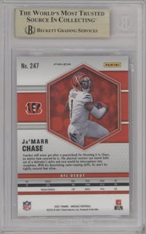 Ja'Marr Chase from the 2021 Panini Mosaic set featuring a Genesis parallel graded by Beckett and given an overall grade of 9.5.