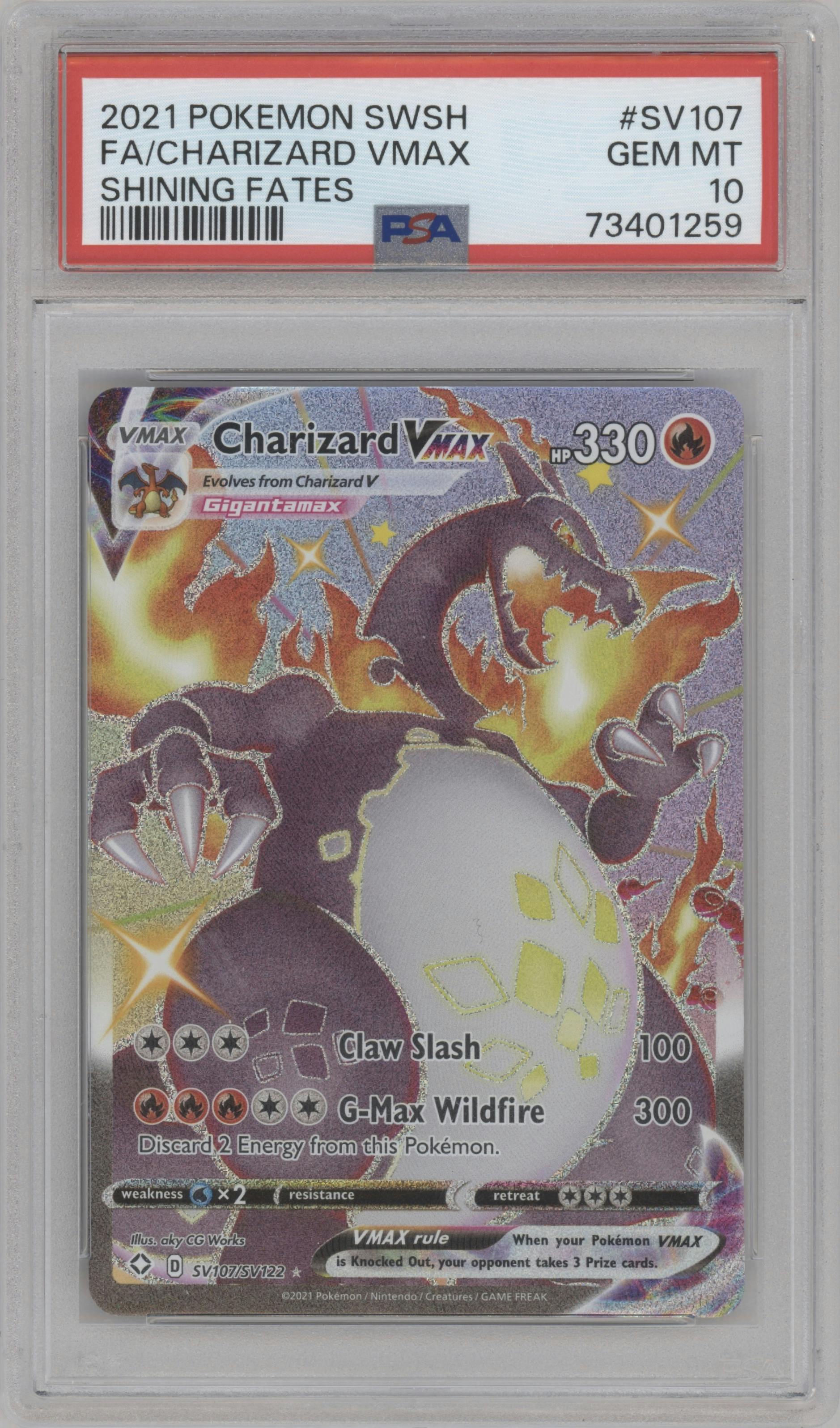 Charizard VMAX  from the 2021 Pokemon SWSH set graded by PSA and given an overall grade of 10.