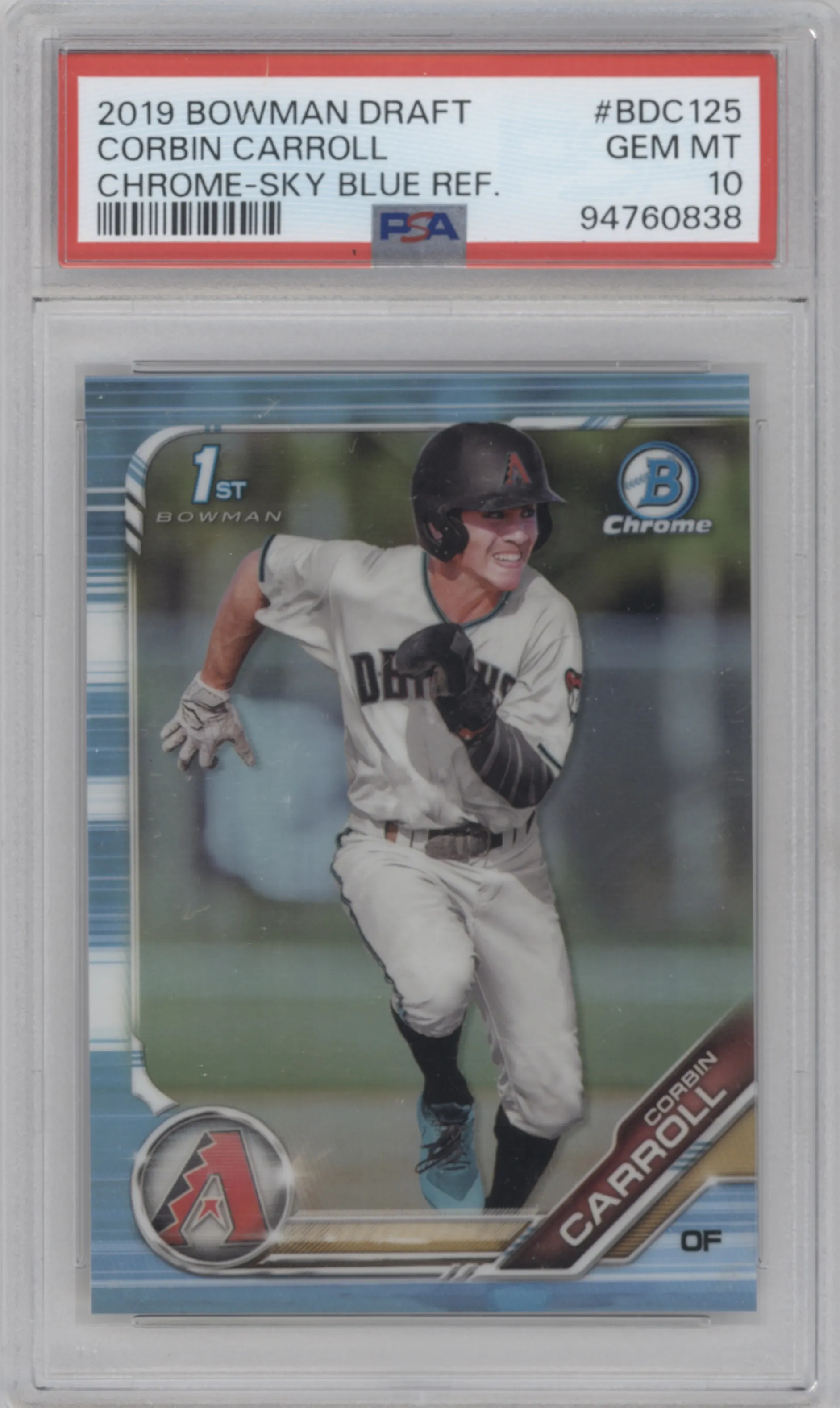 2019 Bowman Draft Chrome Corbin Carroll Sky Blue Refractor PSA 10