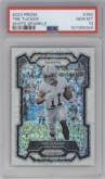 Tre Tucker from the 2023 Panini Prizm set featuring a White Sparkle parallel graded by PSA and given an overall grade of 10.