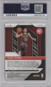 Trae Young from the 2018-19 Panini Prizm set featuring a Silver Prizm parallel graded by PSA and given an overall grade of 10.