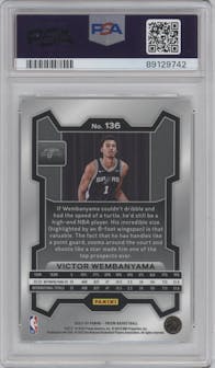 Victor Wembanyama from the 2023-24 Panini Prizm set graded by PSA and given an overall grade of 10.