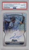 Junior Caminero from the 2023 Bowman Mega Box set graded by PSA and given an overall grade of 10.