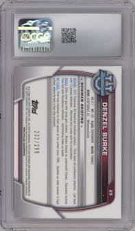 Denzel Burke from the 2022 Bowman University Chrome set featuring a Aqua Refractor  parallel graded by CSG and given an overall grade of 9.