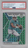 Tua Tagovailoa from the 2020 Panini Mosaic set featuring a Green Mosaic parallel graded by PSA and given an overall grade of 10.