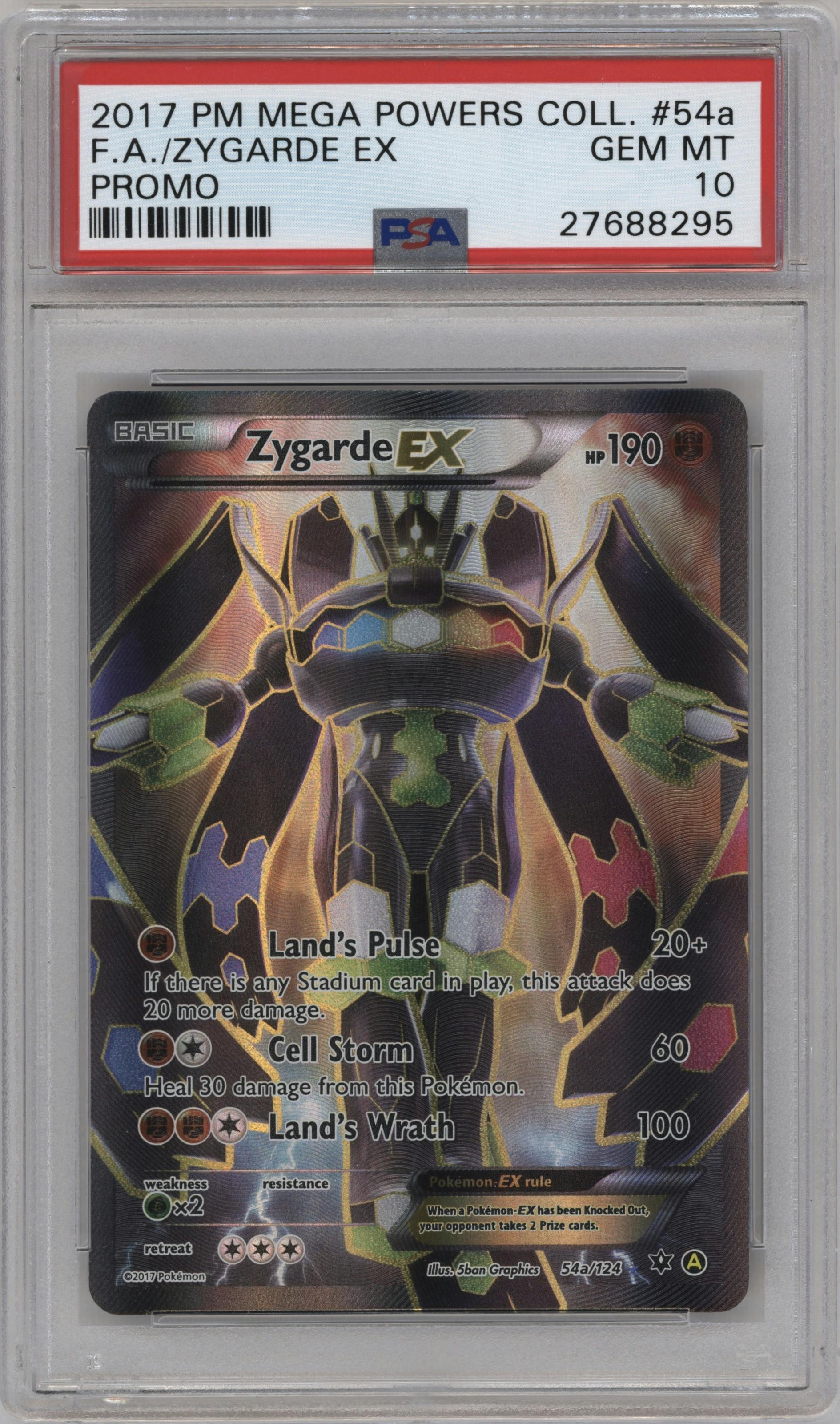 Zygarde EX from the 2017 Pokemon XY set featuring a  Mega Powers Collection parallel graded by PSA and given an overall grade of 10.