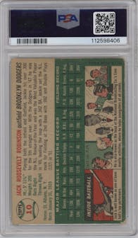 Jackie Robinson from the 1954 Topps set graded by PSA and given an overall grade of 2.