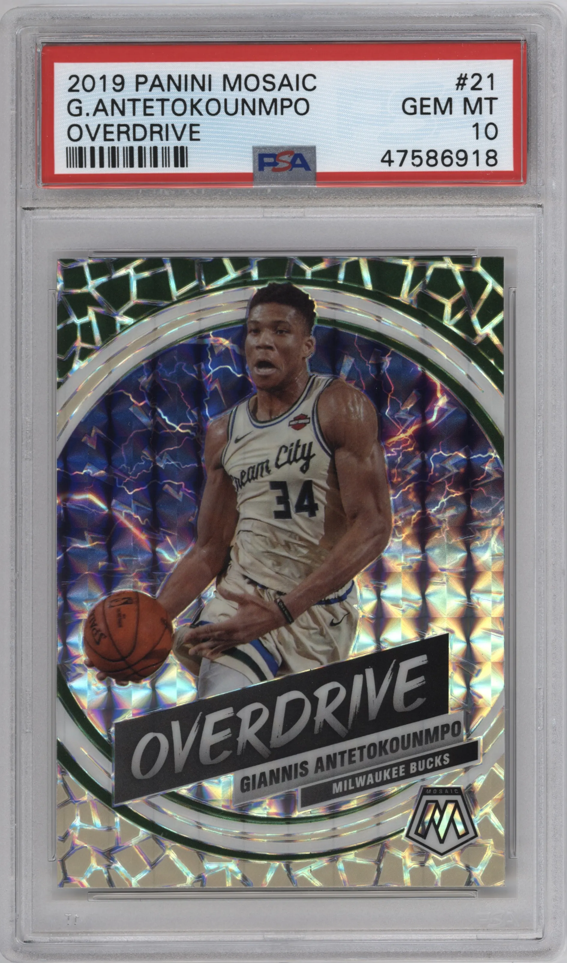 2019 Panini Mosaic Overdrive Giannis Antetokounmpo PSA 10