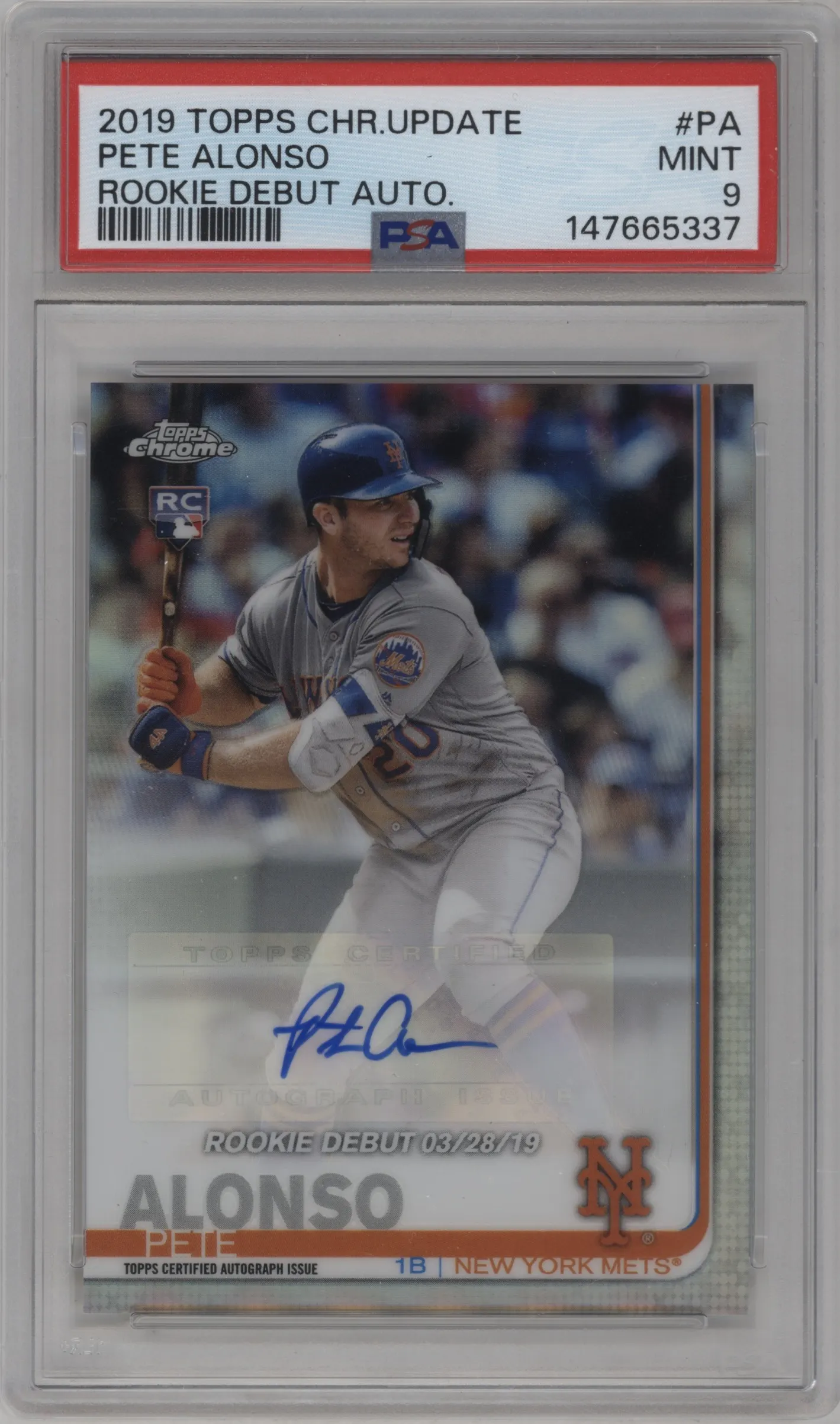 2019 Topps Chrome Update Auto Pete Alonso PSA 9