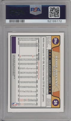 Kobe Bryant from the 2008-09 Topps set graded by PSA and given an overall grade of 9.