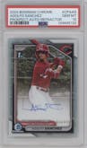 Adolfo Sanchez from the 2024 Bowman Chrome set featuring a Refractor parallel graded by PSA and given an overall grade of 10.