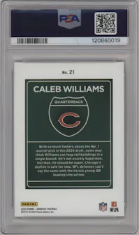 Caleb Williams from the 2024 Donruss set graded by PSA and given an overall grade of 9.