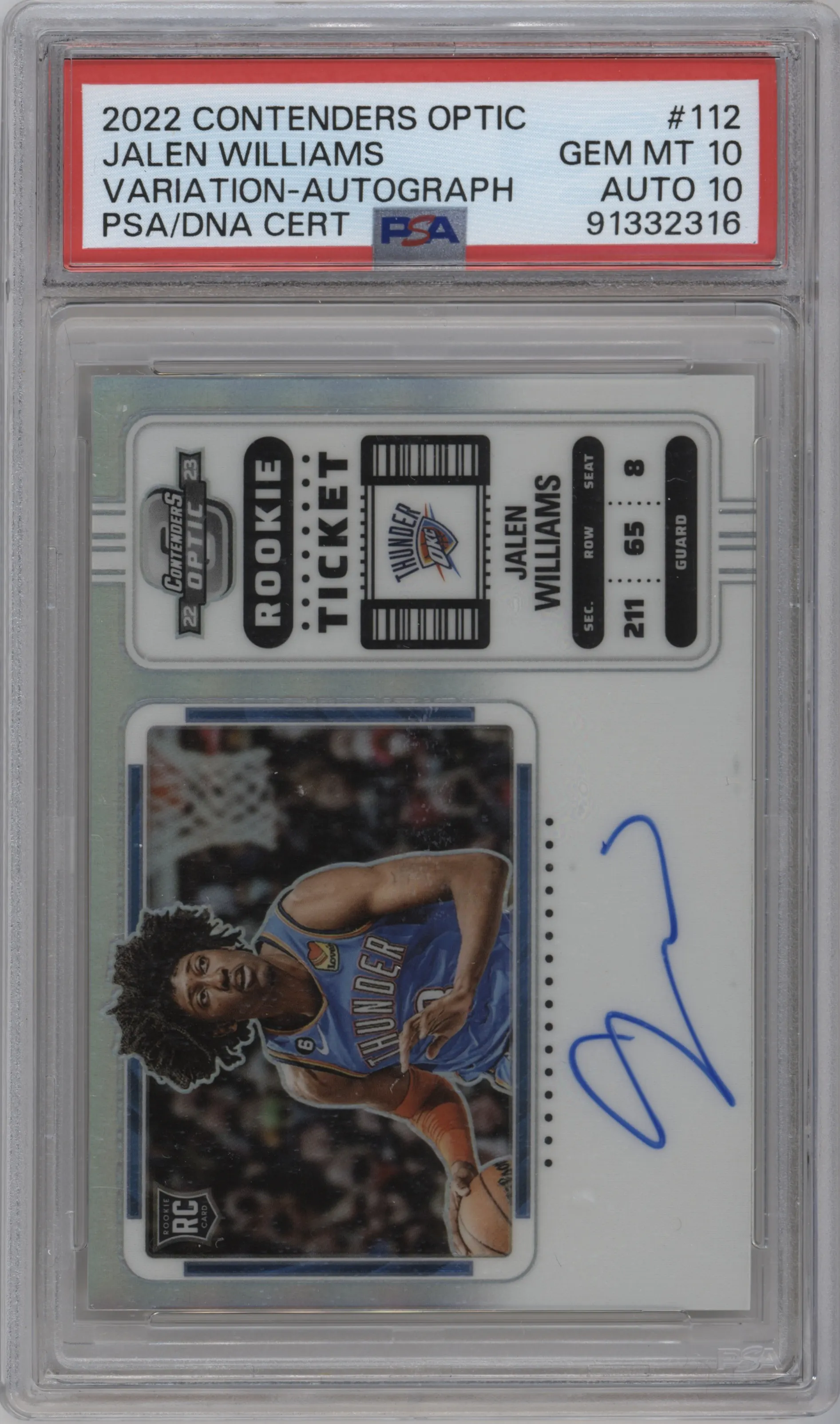 2022 Panini Contenders Optic Rke.Tkt.Auto.Var. Jalen Williams PSA 10