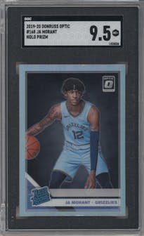 Ja Morant from the 2019-20 Panini Donruss Optic set featuring a Holo parallel graded by SGC and given an overall grade of 9.5.