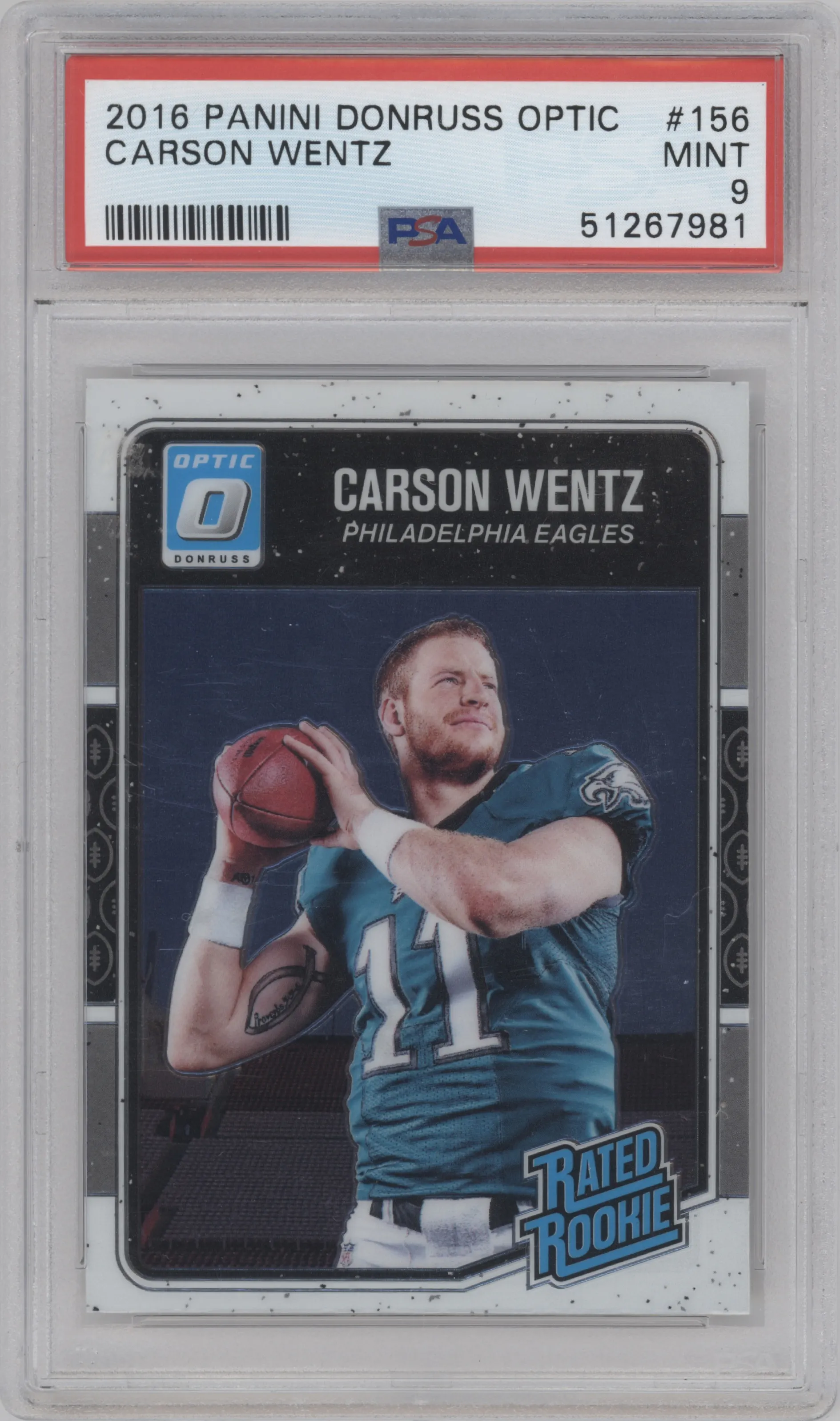 2016 Panini Donruss Optic Rated Rookie Carson Wentz #156 PSA 9