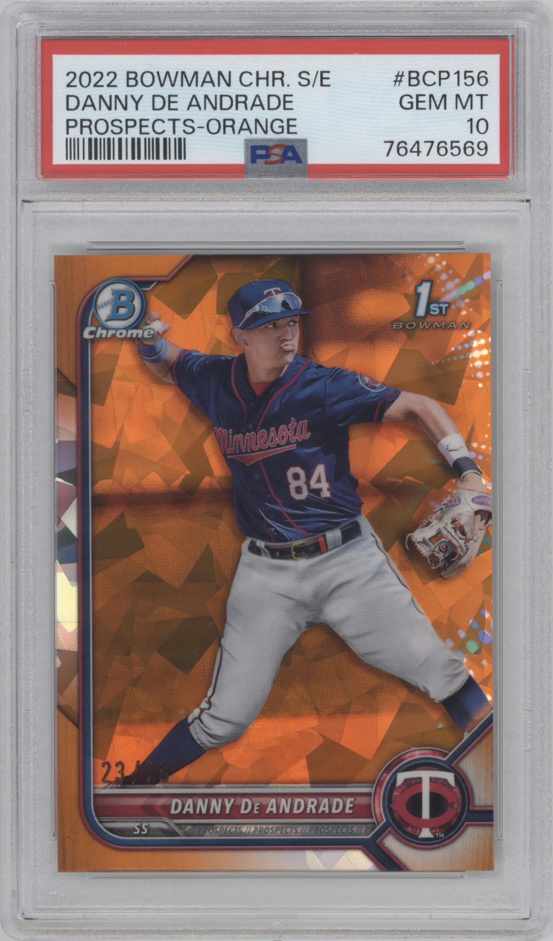 2022 Bowman Chrome Sapphire Edition Chr.Pros. Danny De Andrade Orange PSA 10