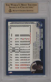 Michael Jordan from the 2002-03 Topps Chrome set featuring a Refractor parallel graded by Beckett and given an overall grade of 9.5.
